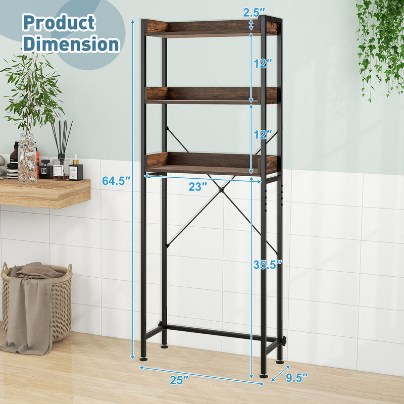 Over The Toilet Storage Rack with Hooks and Adjustable Bottom Bar