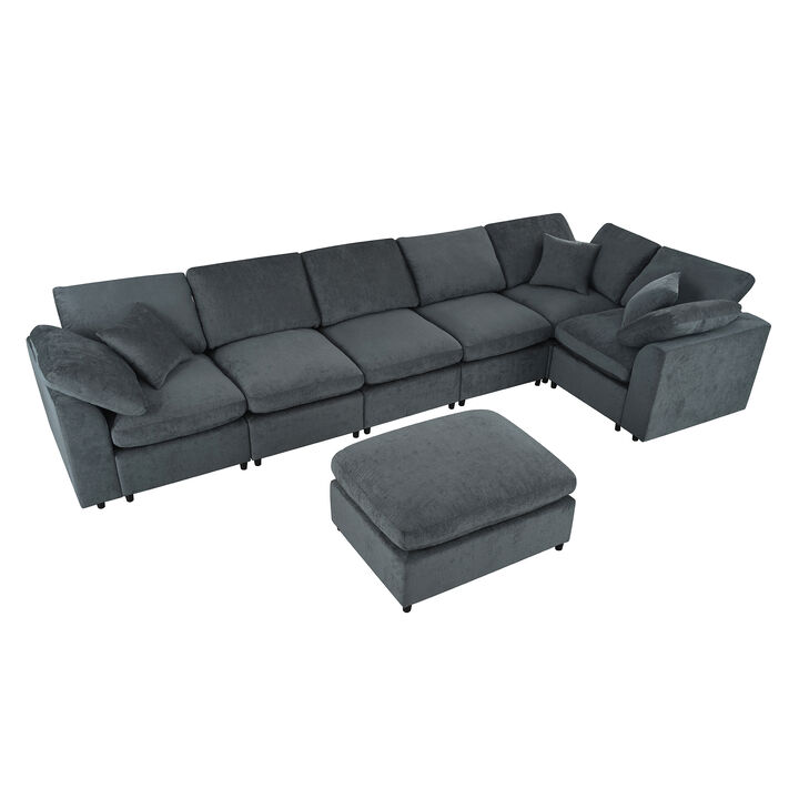 Merax Extra Large 7-Seater Modular Sectional Sofa with L-Shape Design & Movable Ottoman