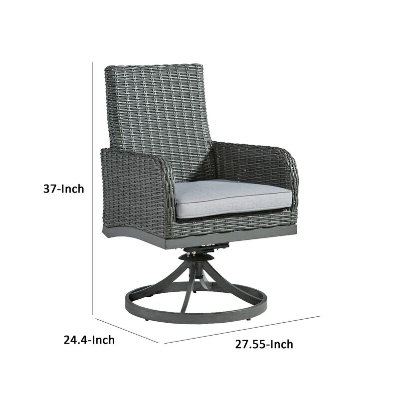 Asp 24 Inch Outdoor Swivel Chair, Set of 2, Aluminum Frame, Gray Upholstery-Benzara