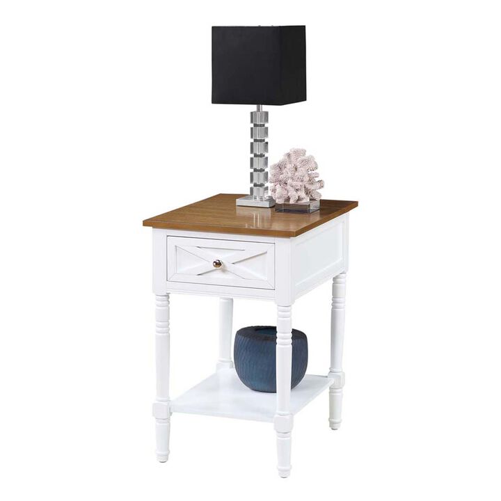 Country Oxford 1 Drawer End Table with Charging Station and Shelf