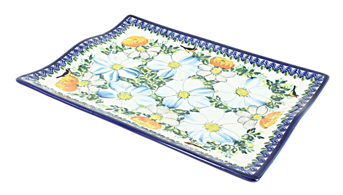 Blue Rose Polish Pottery Mistletoe Rectangular Tray