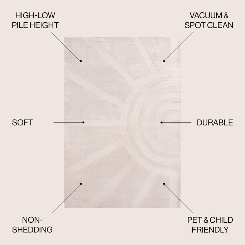 Aelius MidCentury Scandinavian Abstract Sun Two-Tone High-Low Beige/Cream 8x10 Area Rug