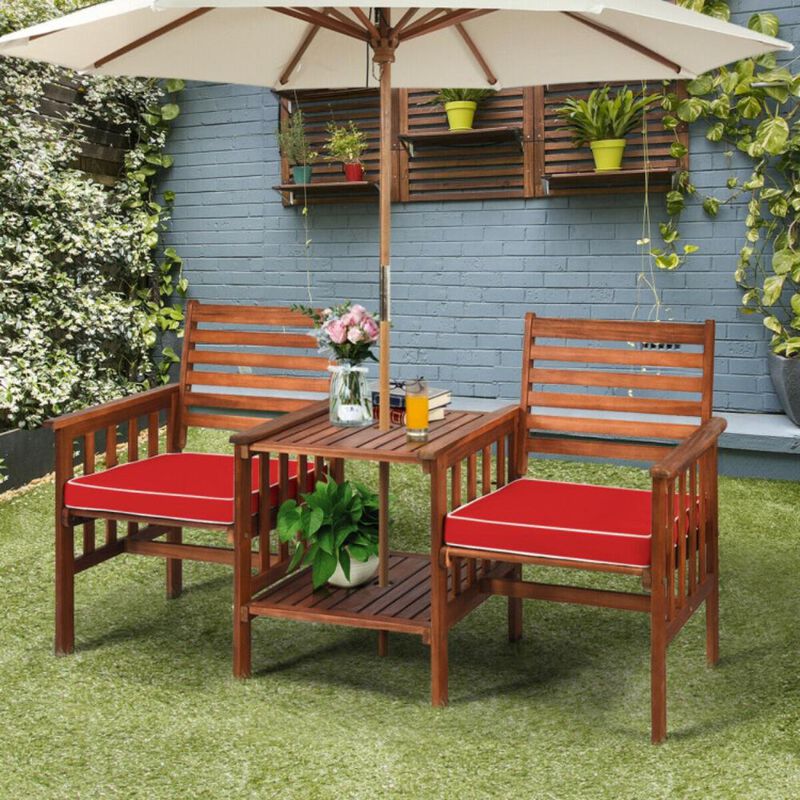 Hivvago 3 Pieces Outdoor Patio Table Chairs Set Acacia Wood Loveseat