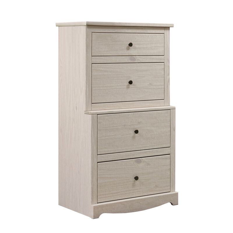 Stav Tall Dresser Chest with 4 Drawers, Plank Style, White Solid Wood