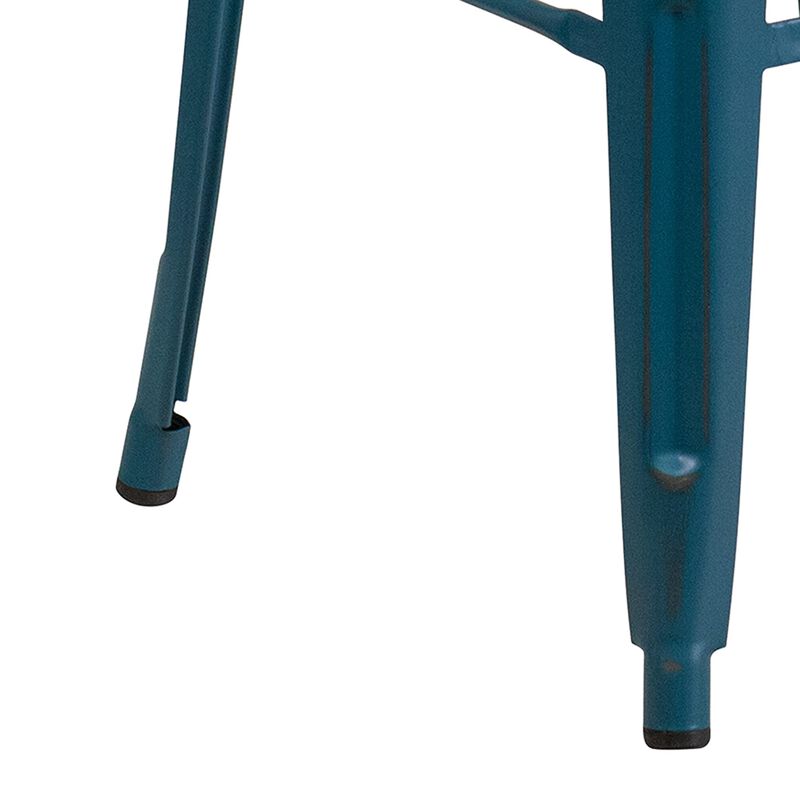 Flash Furniture Kai Commercial Grade 30" High Backless Distressed Antique Blue Metal Indoor-Outdoor Barstool