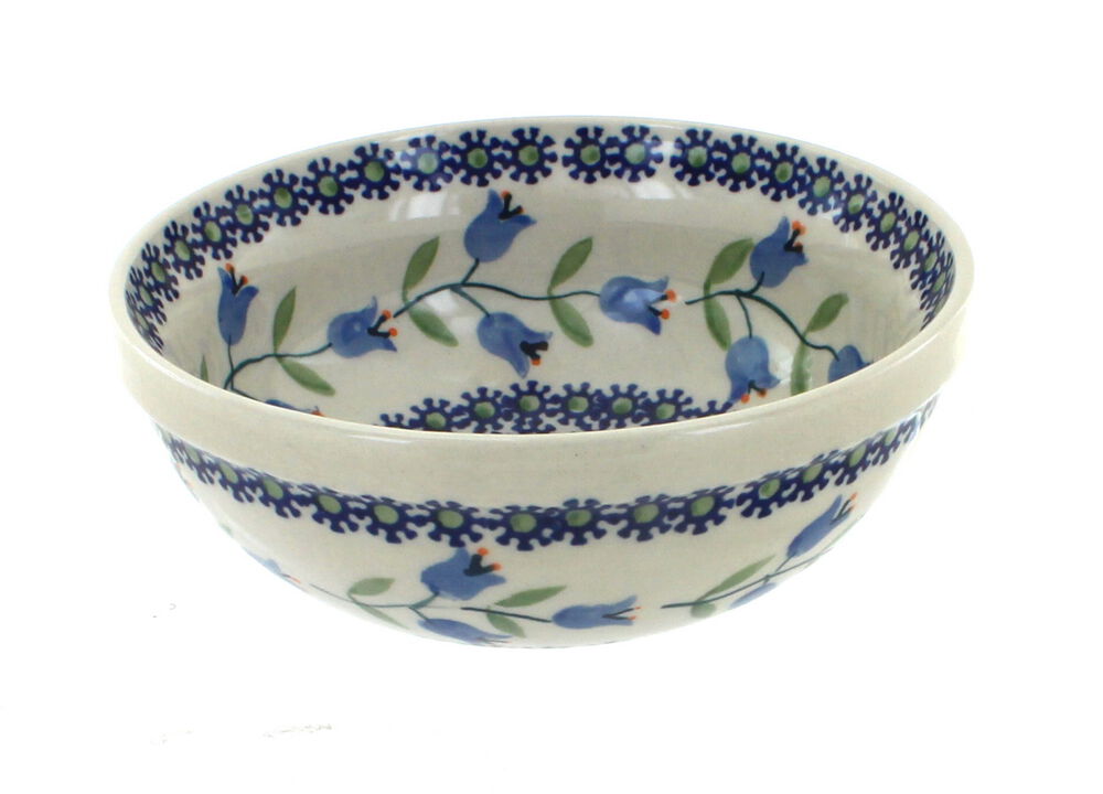 Blue Rose Polish Pottery Sage Floral Dessert Bowl