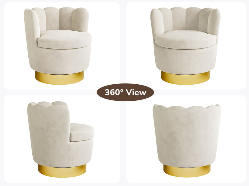 BELLEZE Swivel Accent Chair, Velvet Modern Round Petal Swivel Barrel Chair, 360� Upholstery Swivel Sofa Armchair, Comfy Swivel Accent Chair for Living Room Bedroom - Lotus (White)