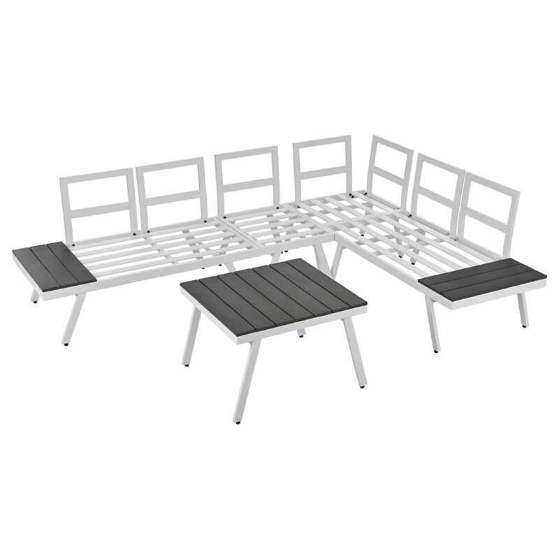 Merax Modern Garden Outdoor Sectional Sofa Set with End Tables