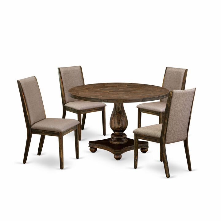 East West Furniture I2LA5-716 5Pc Kitchen Set - Round Table and 4 Parson Chairs - Distressed Jacobean Color