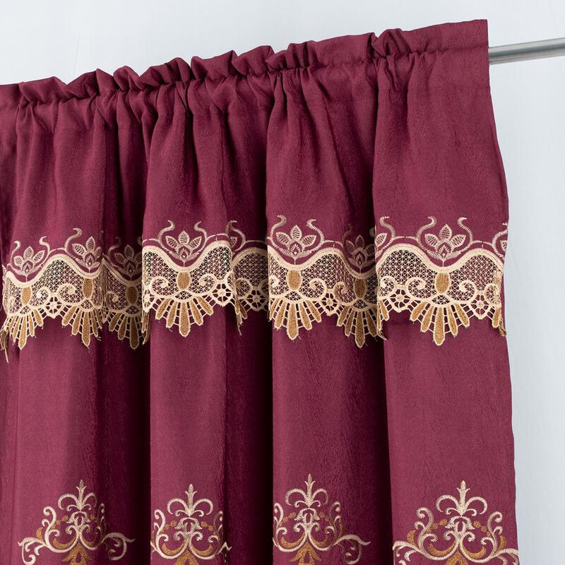 RT Designers Collection Bonnie Macrame Rod Pocket Room Darkening Curtain Panels for Living Room 52" x 84" Burg