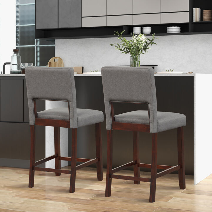 2 Piece Bar Chair Set with Hollowed Back and Rubber Wood Legs