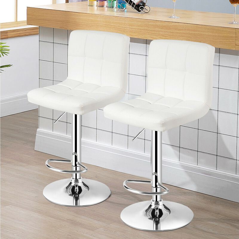 Set of 2 Square Swivel Adjustable PU Leather Bar Stools with Back and Footrest