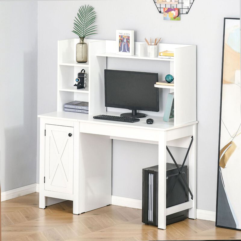 White Home Office: Computer Desk with Hutch and Storage