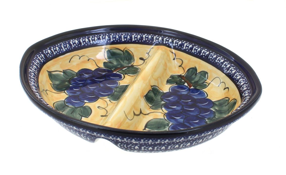 Blue Rose Polish Pottery Flowering Peacock Large Divided Dish