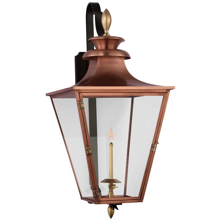 Albermarle Medium Bracketed Gas Wall Lantern in Soft Copper and Brass with Clear Glass