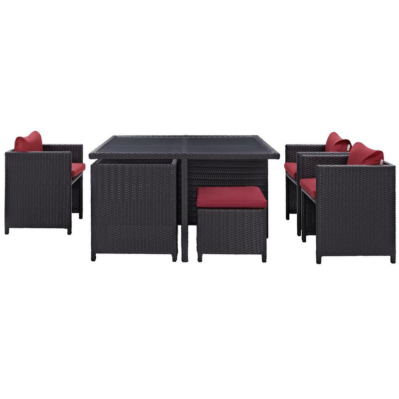 Inverse 9 Piece Outdoor Patio Dining Set - Espresso Red