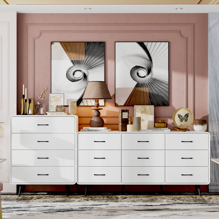 FUFU&GAGA Modern 3-Piece Dresser Set with 13 Drawers & Black Handles (94.5" W x 15.7" D x 38.6" H), White