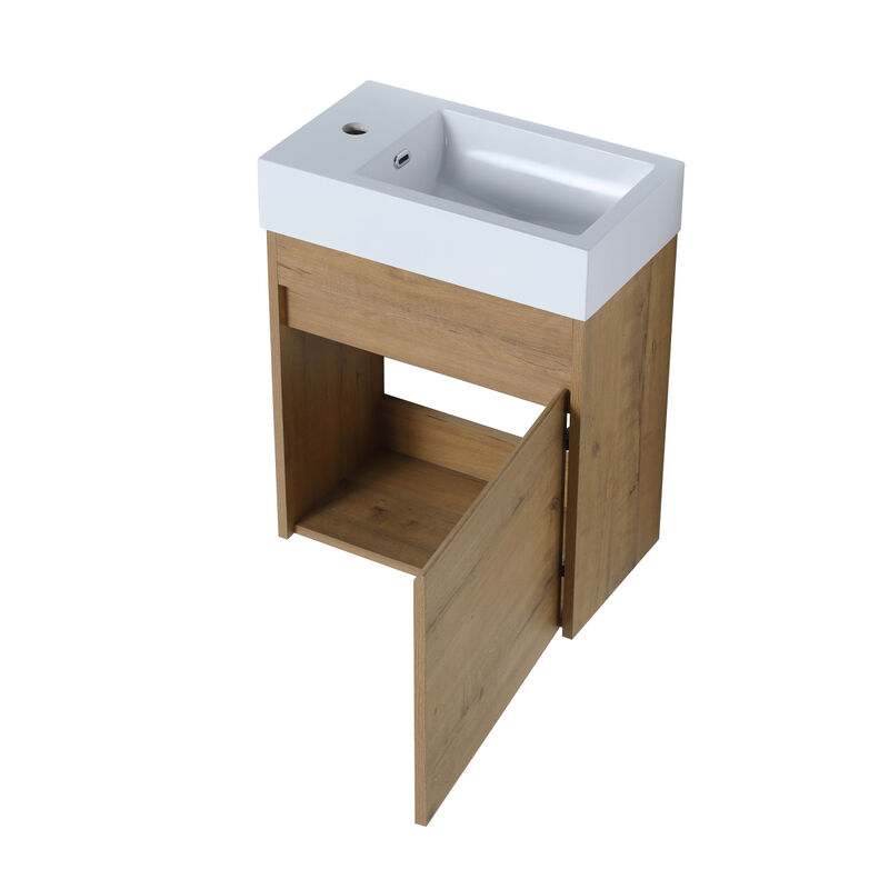 18" Floating Wall-Mounted Bathroom Vanity with White Resin Sink & Soft-Close Cabinet Door