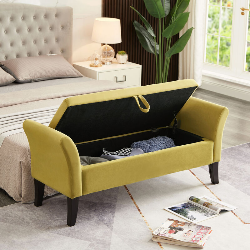51.5" Bed Bench with Storage Green Velvet
