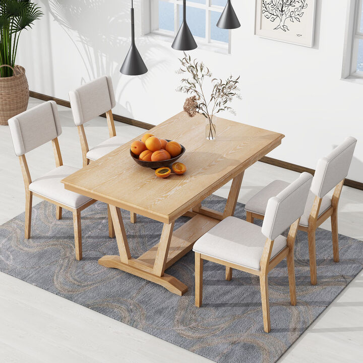 Merax  Rectangular Dining Table Set with 4 Upholstered Chairs
