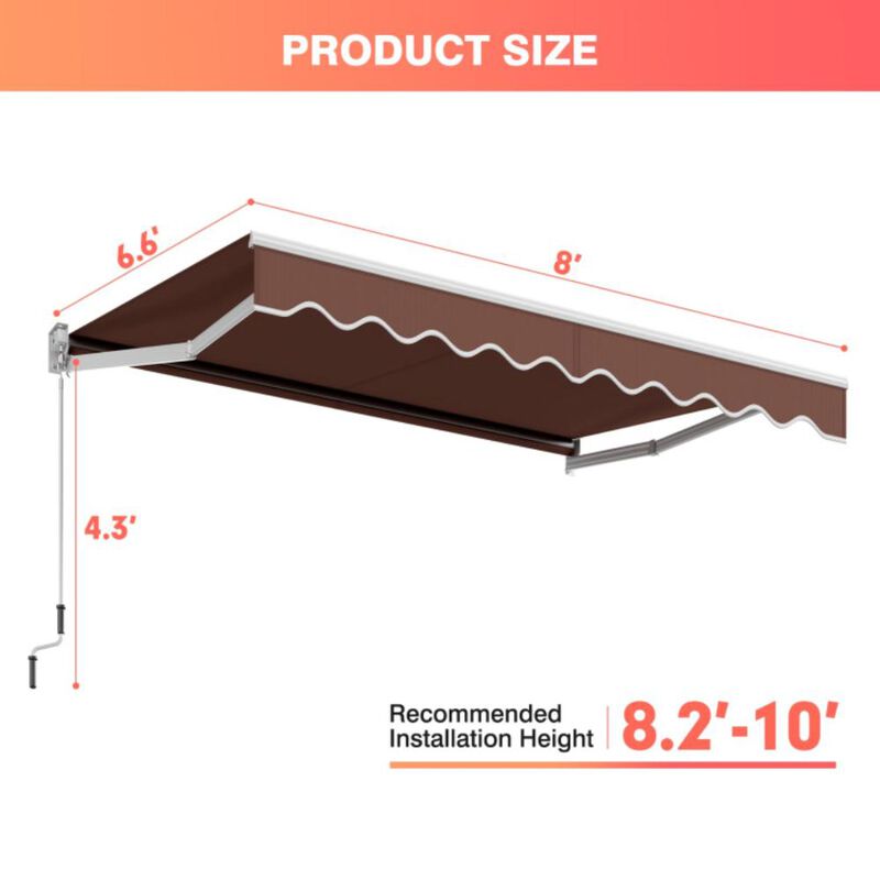 Hivvago 8 x 6.6 Feet Patio Retractable Awning with Manual Crank Handle