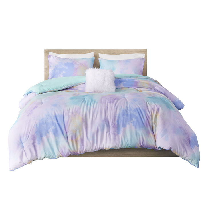 Gracie Mills Orion Dreamscape Watercolor Tie Dye Comforter Set with Cozy Throw Pillow