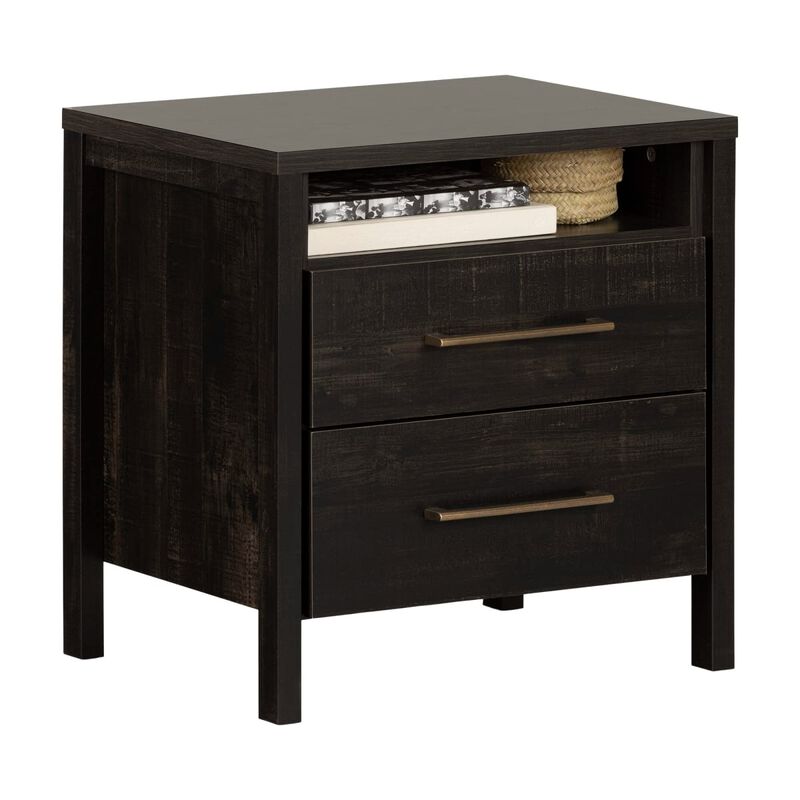 Hivvago Modern Java 2 Drawer Nightstand Cubby Storage Shelf