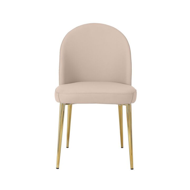 Era 24 Inch Dining Chair Set of 2, Curved Back, Beige Faux Leather, Gold - Benzara