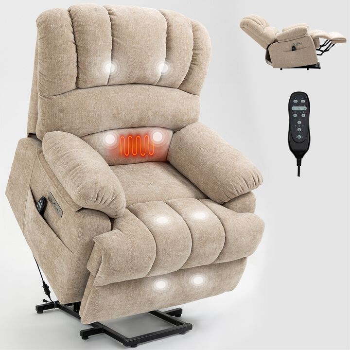 Mondawe 23" Seat Width and High Back Large Size Chenille Power Lift Recliner Chair with 8-Point Vibration Massage and Lumbar Heating