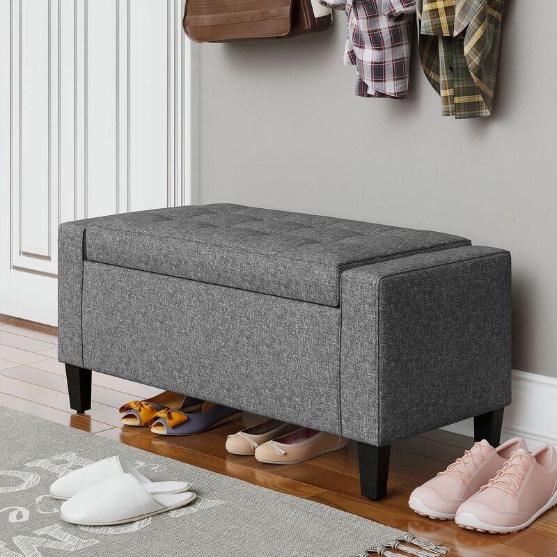 Gray Space-Saver: Linen Upholstered Storage Ottoman with Lift-Top