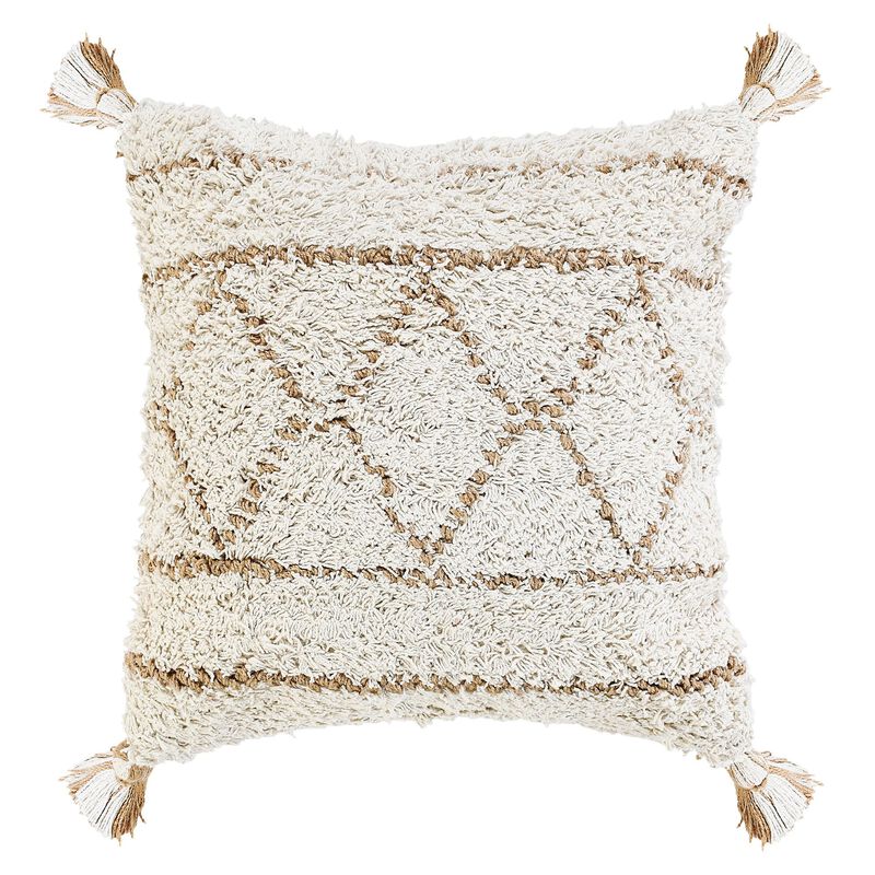 20" White and Tan Diamond Square Throw Pillow