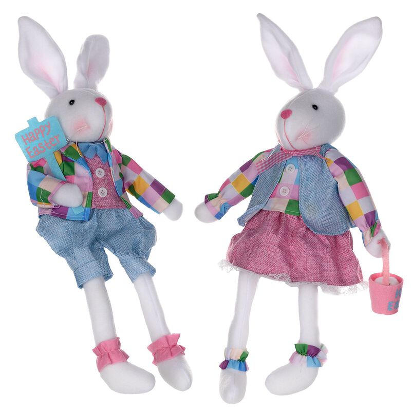 Set of 2 "Happy Easter" Bunny Sitter Plush Figures 18"