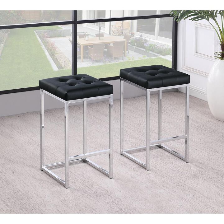 Jersey Faux Leather Counter Height Stool in Silver (Set of 2)