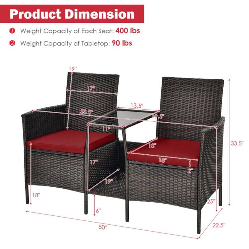 Hivvago Rattan Patio Conversation Set Cushioned with Glass Table