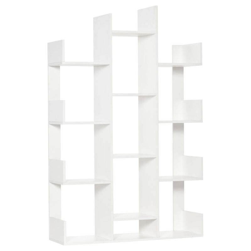 White Book Display: Modern 13-Shelf Tree Bookcase for Living Spaces