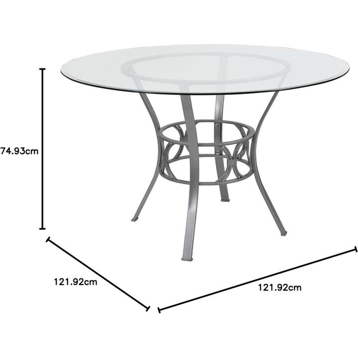 Hivvago Round 48-inch Glass Top Dining Table with Silver Metal Frame