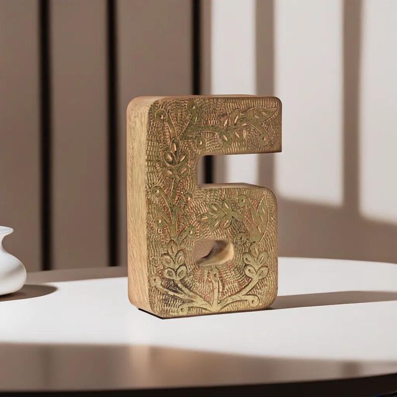 Vintage Natural Gold Handmade Eco-Friendly "6" Numeric Number For Wall Mount & Table Top Décor