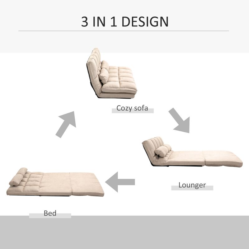 Beige Floor Sofa: Folding Convertible Couch Bed with Pillows