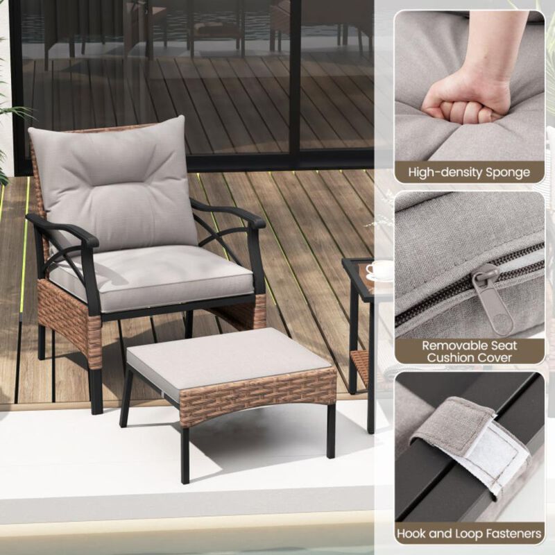 Hivvago 5 Pieces Wicker Patio Furniture Set Ottomans and Cushions and 2-Tier Tempered Glass Side Table