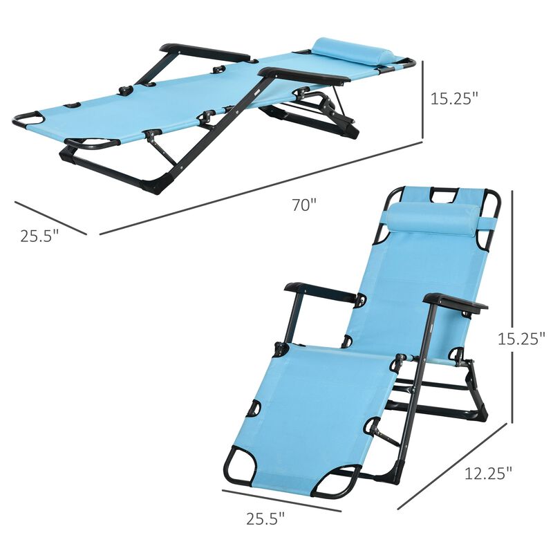 Blue Patio Recliner: 2-in-1 Folding Lounger with 120°/180° Positions