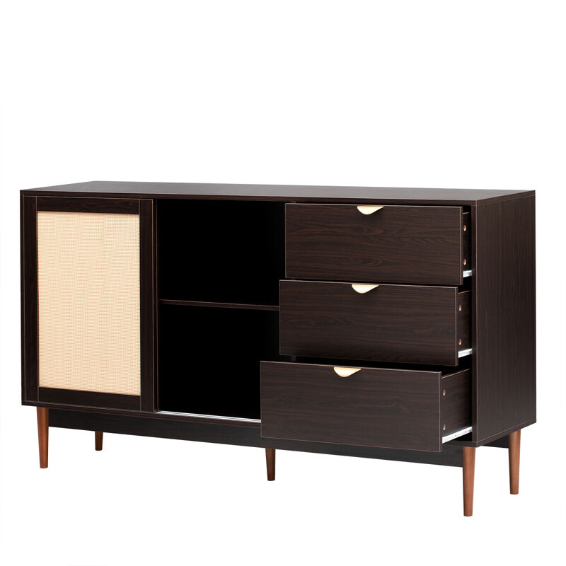 Featured Two-door Storage Cabinet with Three Drawers and Metal Handles, Suitable for Corridors, Entrances, Living rooms, and Study