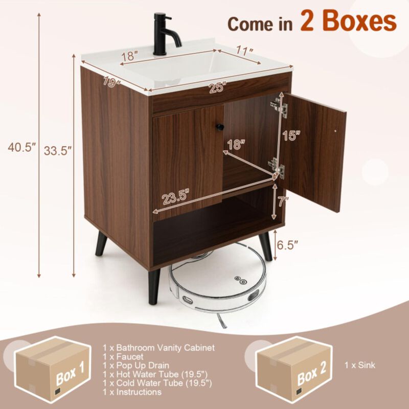 Hivvago 25 Inch Wooden Bathroom Storage Cabinet with Sink