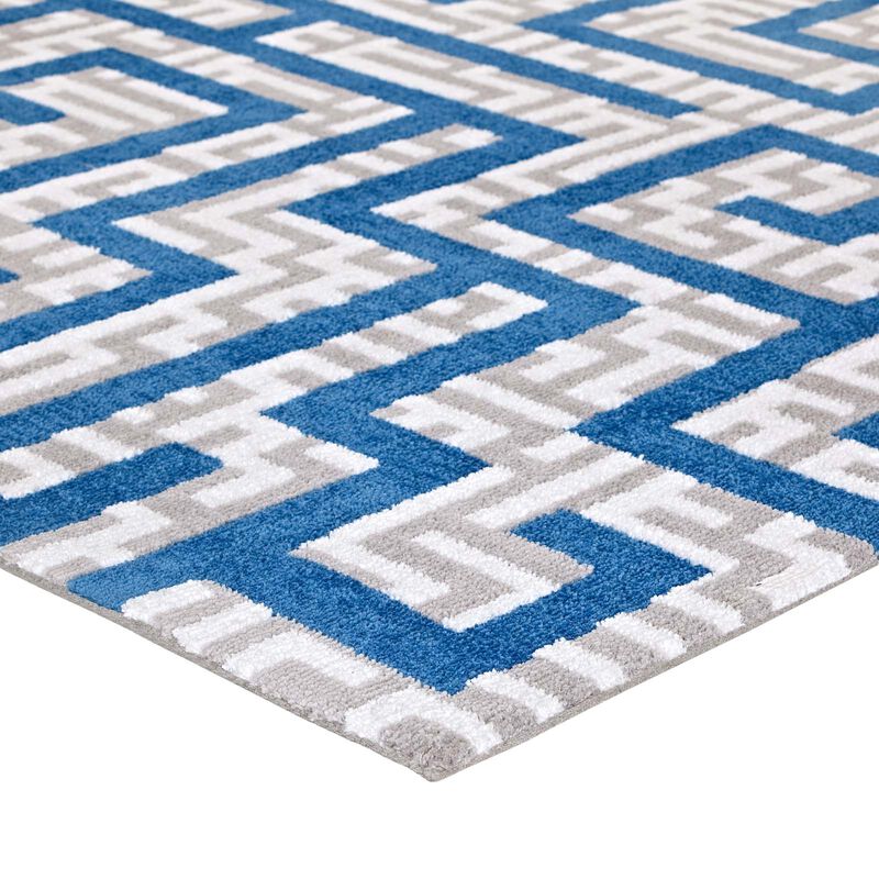 Nahia Geometric Maze 5x8 Area Rug - Ivory, Light Gray and Blue