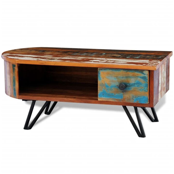 vidaXL Coffee Table with Iron Pin Legs Solid Reclaimed Wood