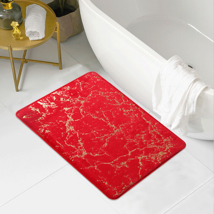 RT Designers Collection Galactic Rabbit Fur Premium Foam Rug 17" x 24" Red with Gold Foil