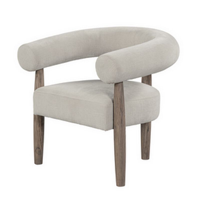 Zob 33 Inch Armchair, Wishbone Curved Cushioned Frame, Cream Beige, Taupe - Benzara