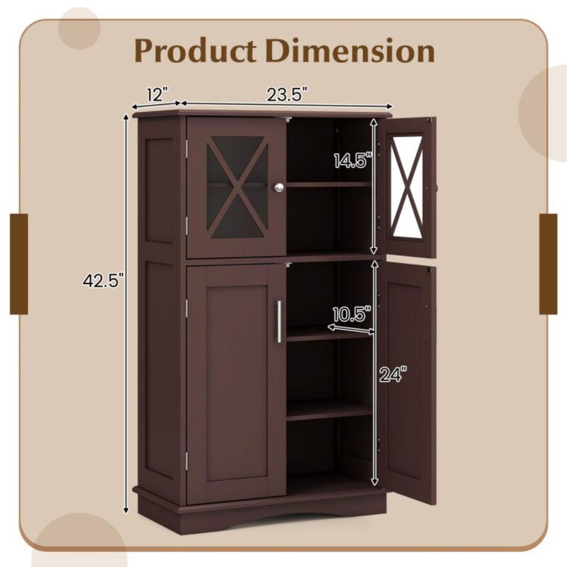 4 Doors Freeestanding Bathroom Floor Cabinet with Adjustable Shelves