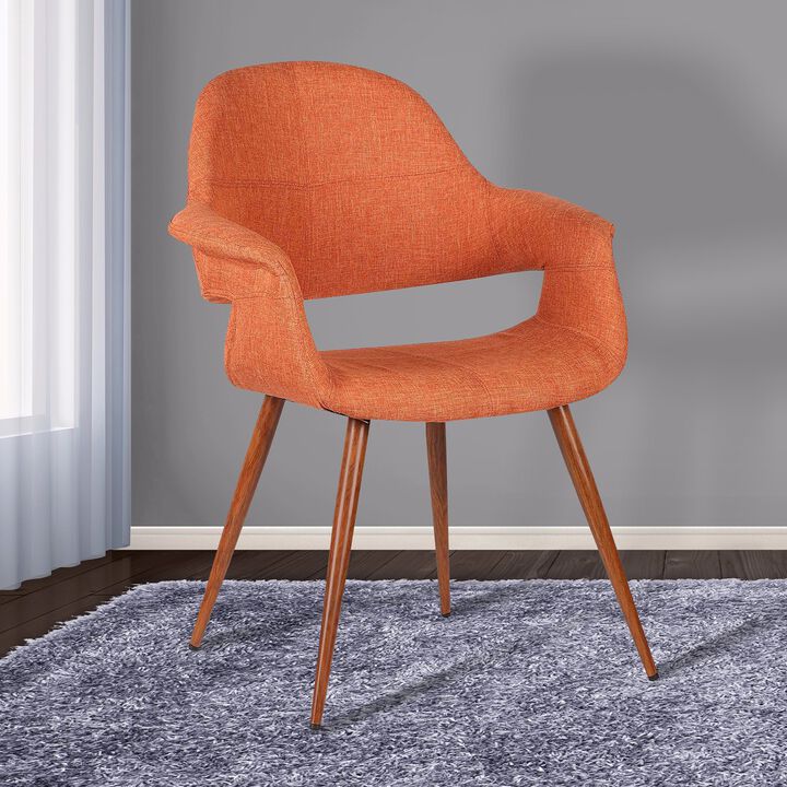 Fabric Mid Century Dining Chair with Round Tapered Legs, Orange and Brown-Benzara