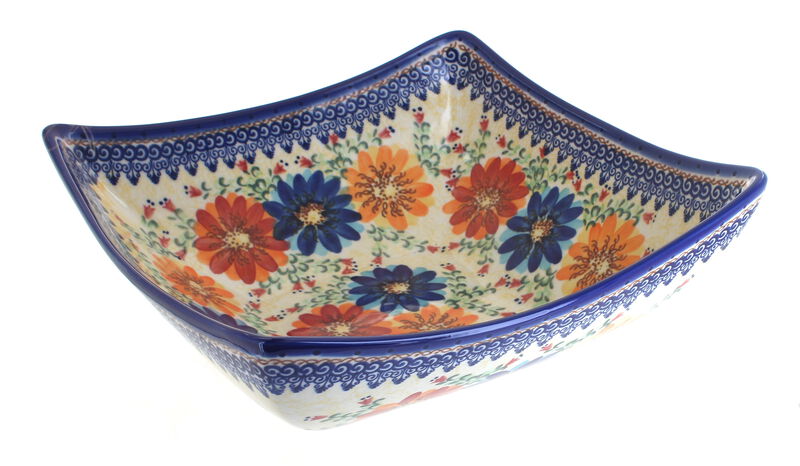 Blue Rose Polish Pottery Garden of Blue Large Square Bowl