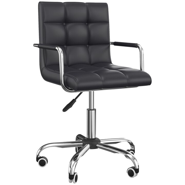 Cute Black Leather Desk Chair - Adorable mid-back chair with high-end gas lift and faux leather upholstery.